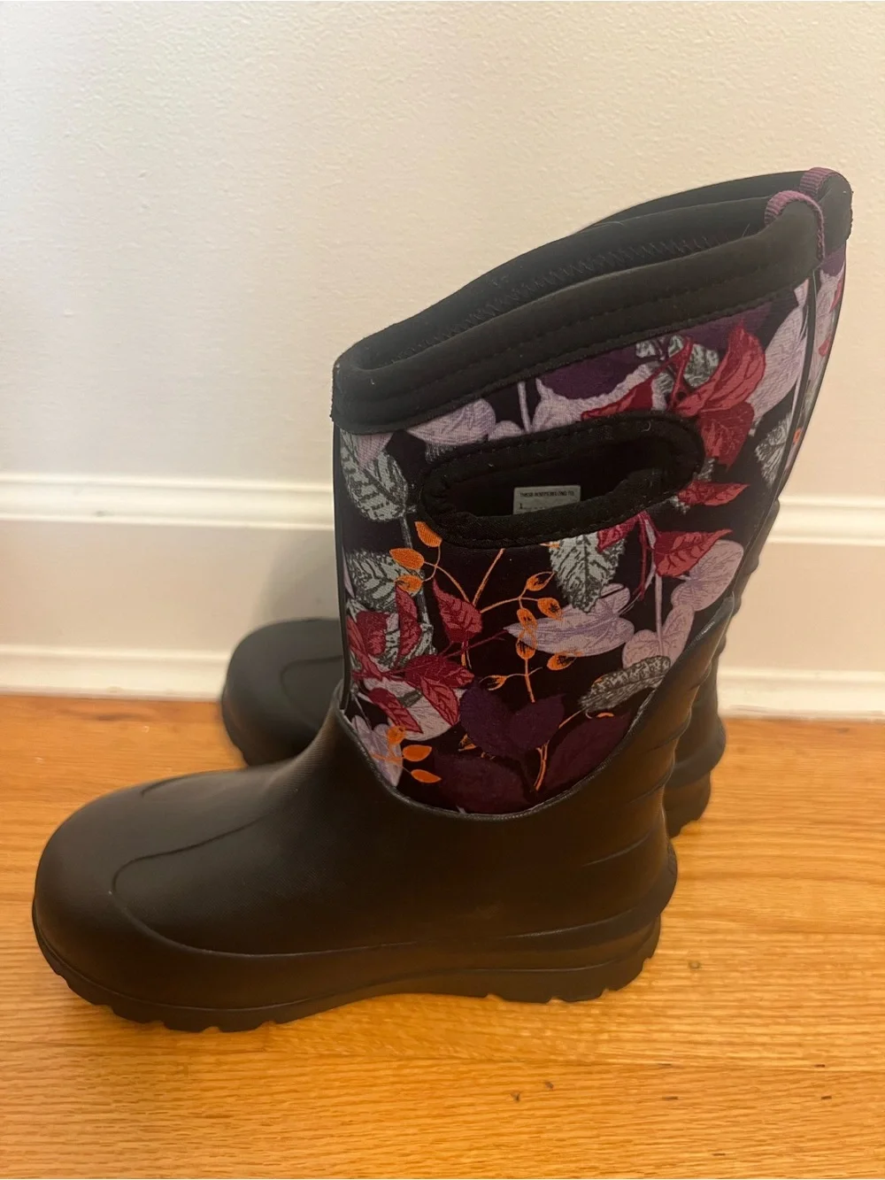 Bogs Black Rain Boots with Purple Floral
